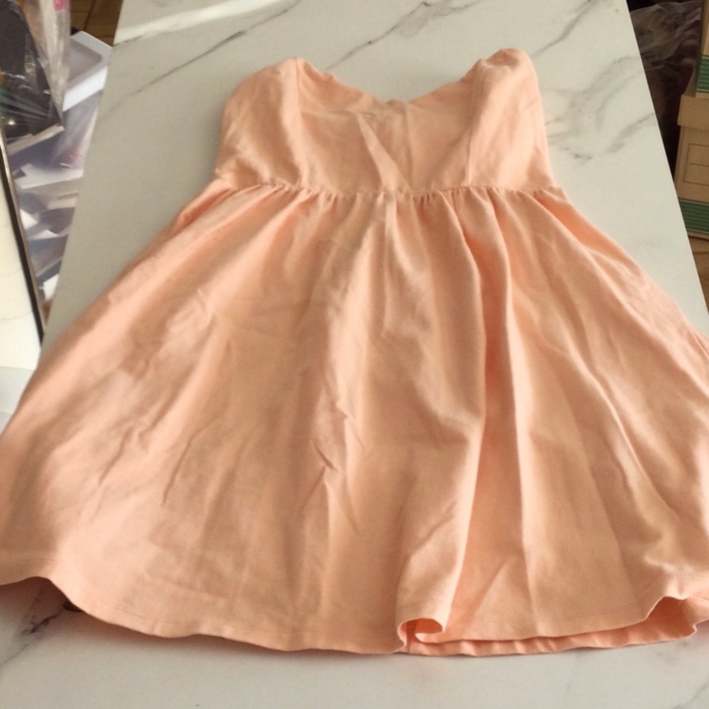 Pastel pastel colored orange strapless mini dress,small.